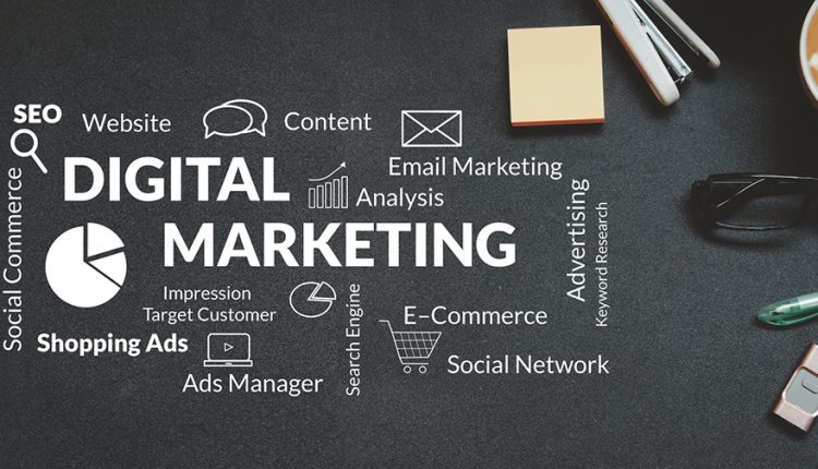 Various digital marketing strategies including SEO, PPC, content marketing, social media, and email marketing for business success